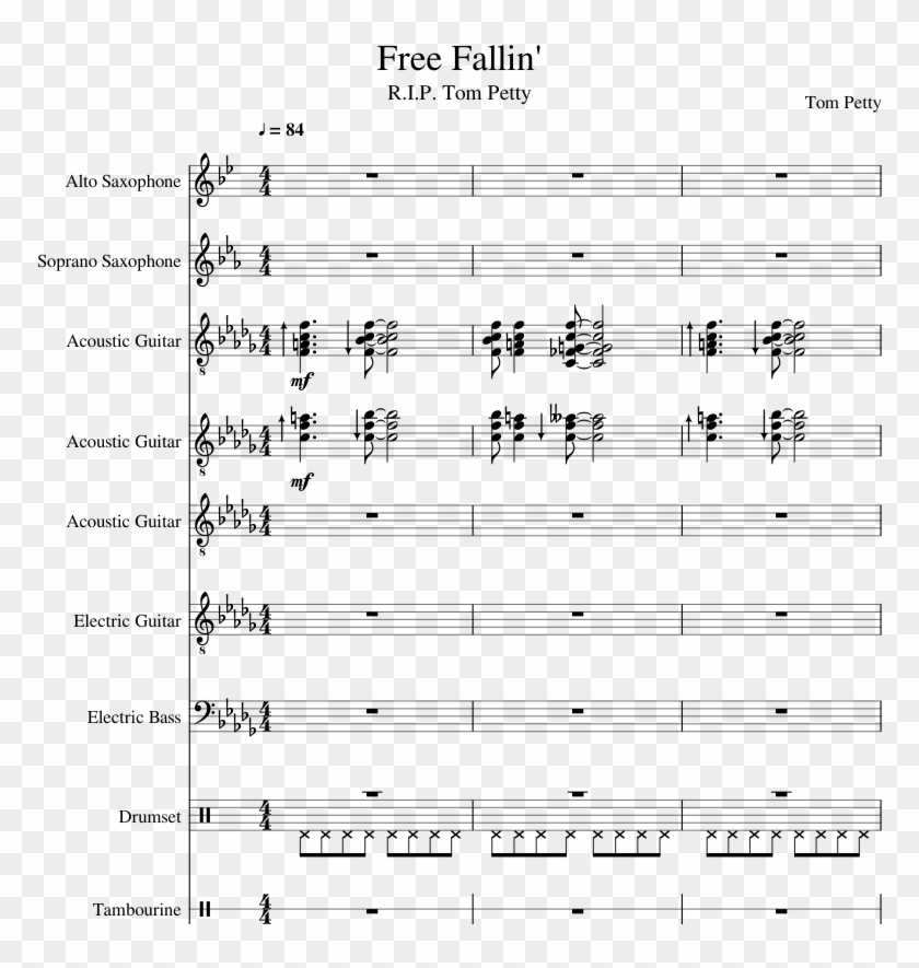 Free Fallin' Sheet Music For Alto Saxophone, Soprano - Lyrics Santa Clara Chords Clipart