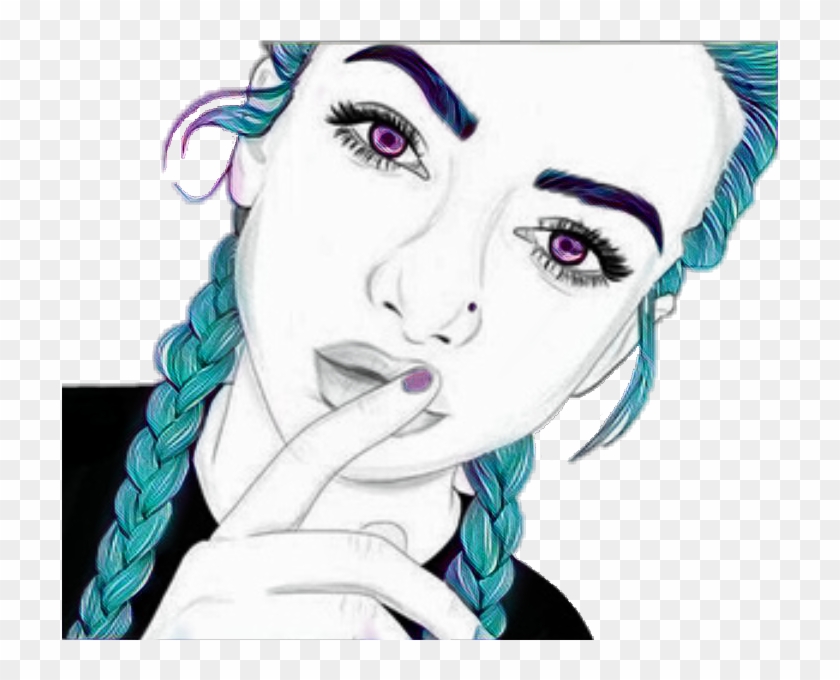 #tumblr #girl #blue #purple #shhh #picsart #colors - Girl With Dutch Braids Drawing Clipart #4678431