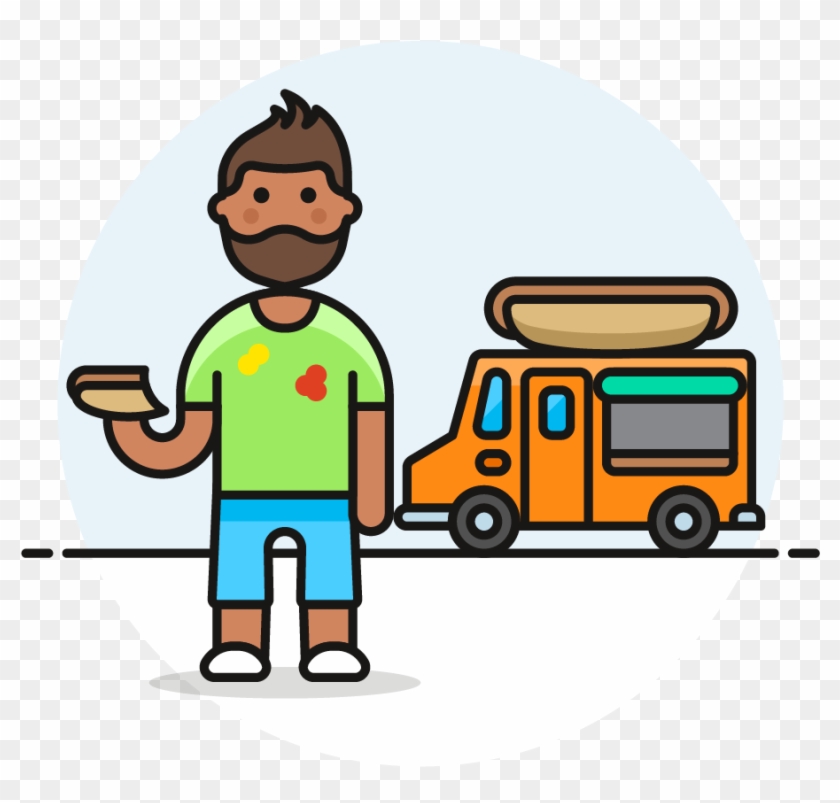 34 Hotdog Food Truck Male African American - Cartoon Clipart