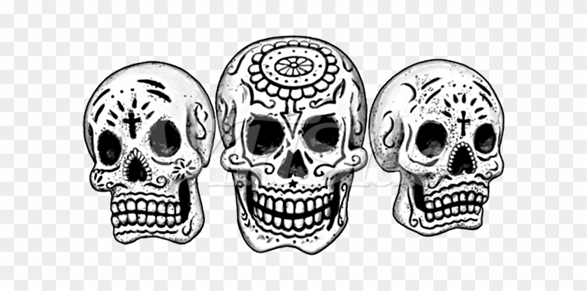 3 Skulls Day Of The Dead - Day Of The Dead Black And White Clipart #4687002
