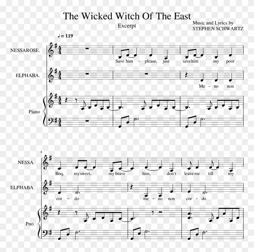 The Wicked Witch Of The East Excerpt Sheet Music For - Sheet Music Clipart #4695796