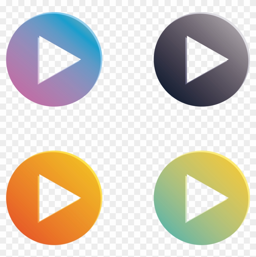 Play Gradient Button Color Round Icon - Button Clipart #471486