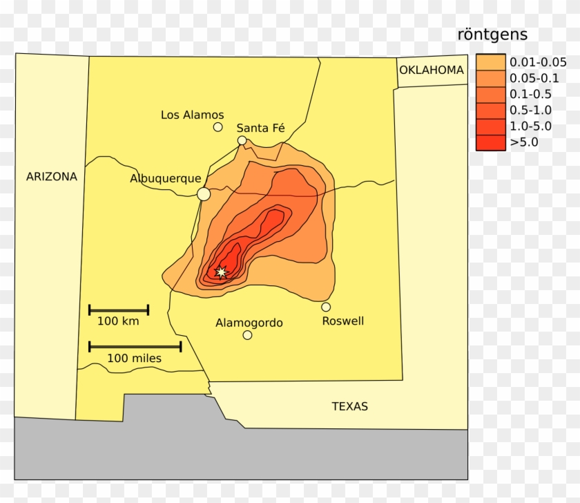 Trinity Fallout - Radiation Levels In New Mexico Map Clipart #477806