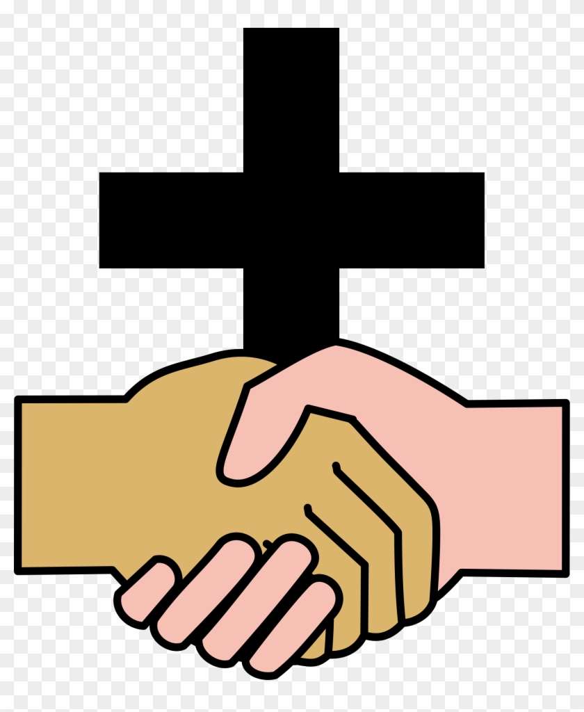Open - Shaking Hands With A Cross Clipart