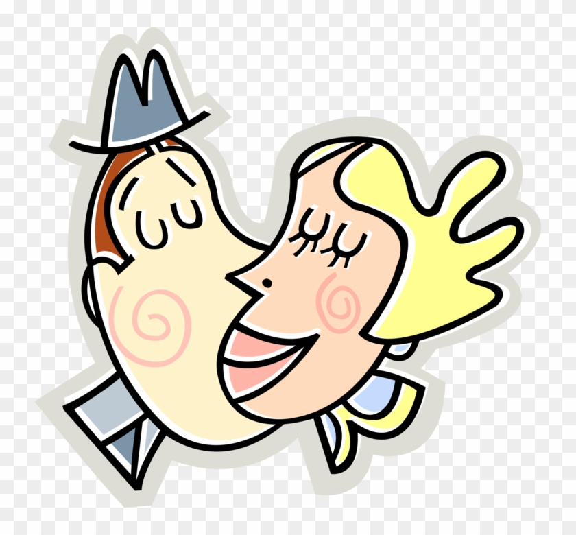 Vector Illustration Of Romantic Couple Embrace And - Se Faire La Bise Clipart