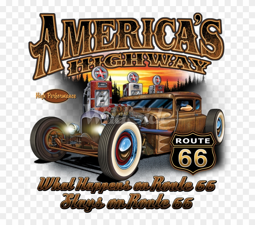 Americas Highway Route 66 Hotrod - Hot Rod Route 66 Clipart #4701532