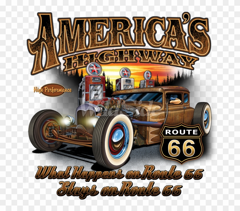 Americas Highway Route 66 Hotrod - Hot Rod Route 66 Clipart