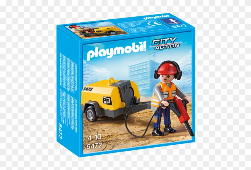Construction Worker With Jack Hammer - Playmobil 5472 Clipart
