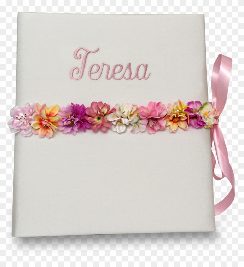 Flower Garland In Silk Personalized Baby Memory Book - Chrysanths Clipart