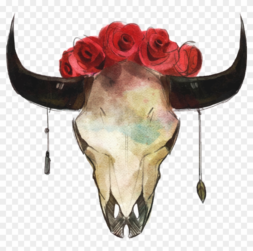 Skeleton Skull Horns Boho Hipster Flowers Roses Ftestic - Take The Cow By The Horns Quotes Clipart #4705403