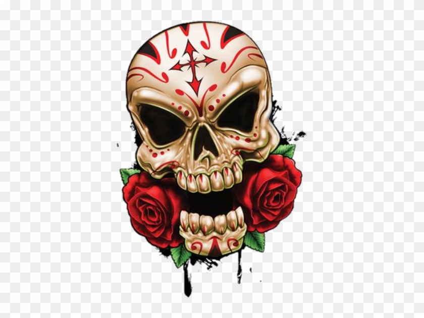 #skulls #skull #roses - Sugar Skull On Fire Tattoo Clipart