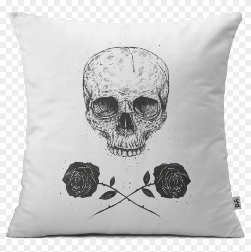 Dailyobjects Skull N Roses 18" Cushion Cover Two Sided - Skull Black Rose Art Clipart #4705664