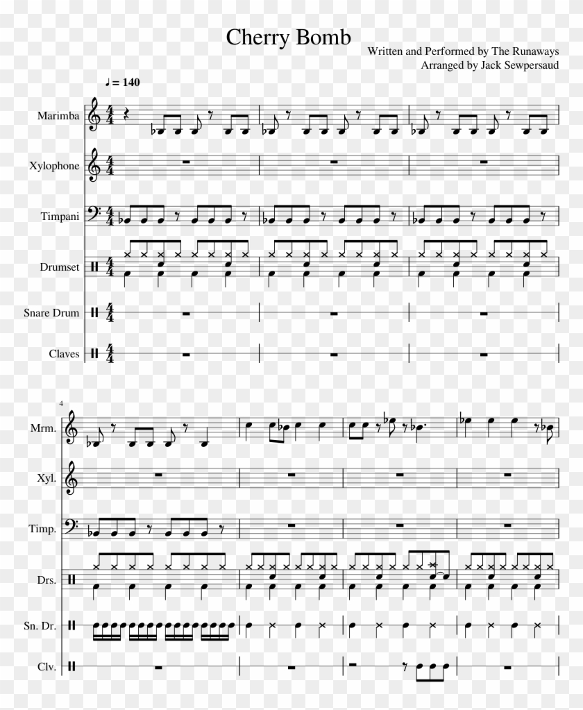 Cherry Bomb Sheet Music For Percussion, Timpani Download - Cherry Bomb Drum Sheet Clipart