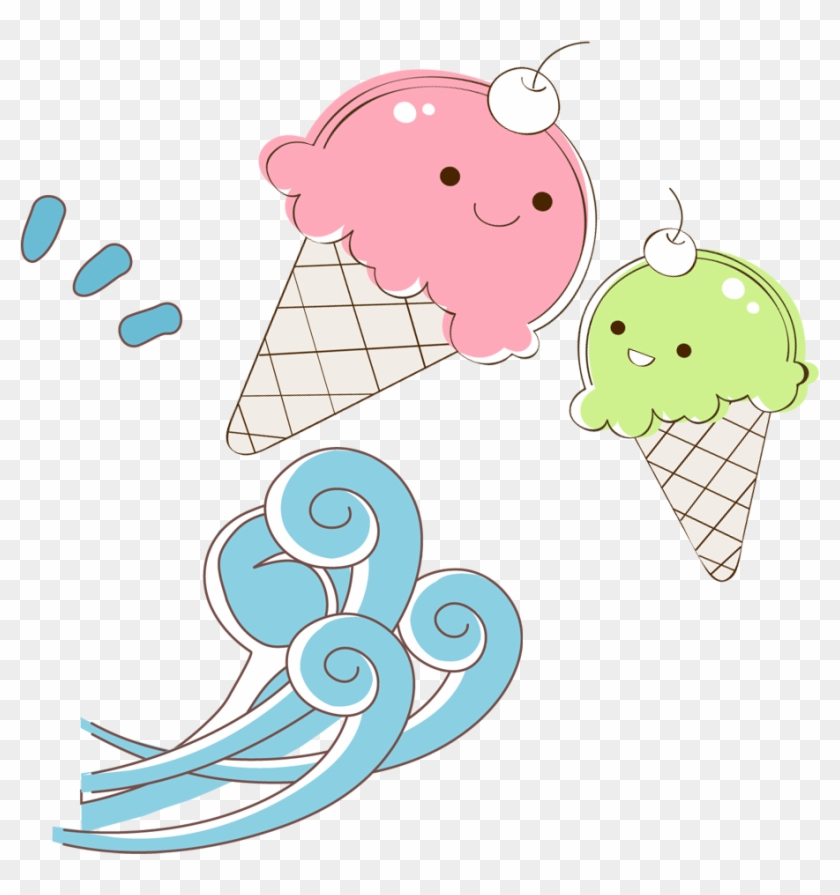 卡通冰淇淋与海浪- Gelato Clipart #4706193