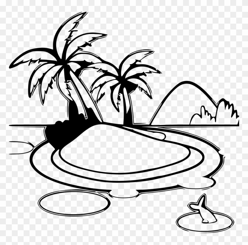 Christmas Island Line Art Drawing White - Tropical Clipart Black And White - Png Download #4721742