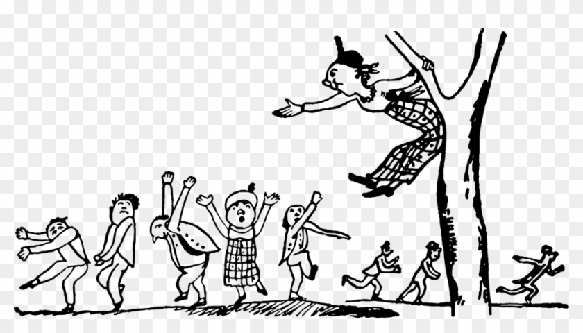 Black White Drawing Vintage - Children Dancing Cartoon Clipart