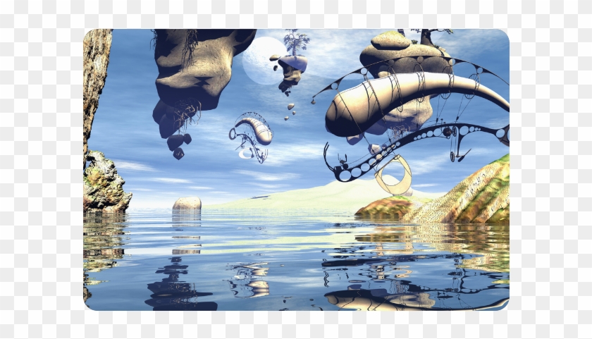 Fantasy World With Flying Rocks Over The Sea Doormat - Flying Boat Clipart #4723583