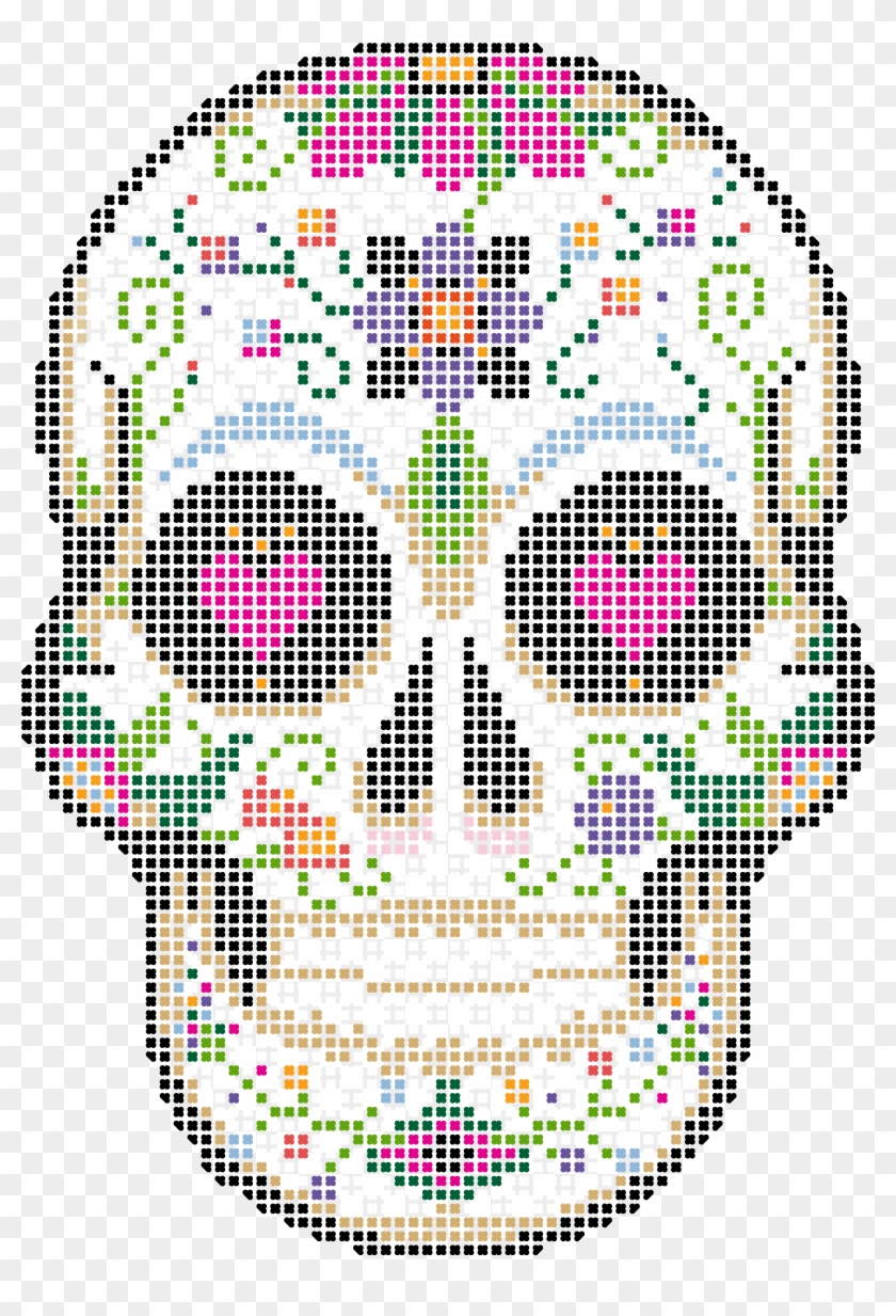 Color Coded, Pre Printed On A T Shirt - Sugar Skull Skull Pixel Art Clipart #4724738