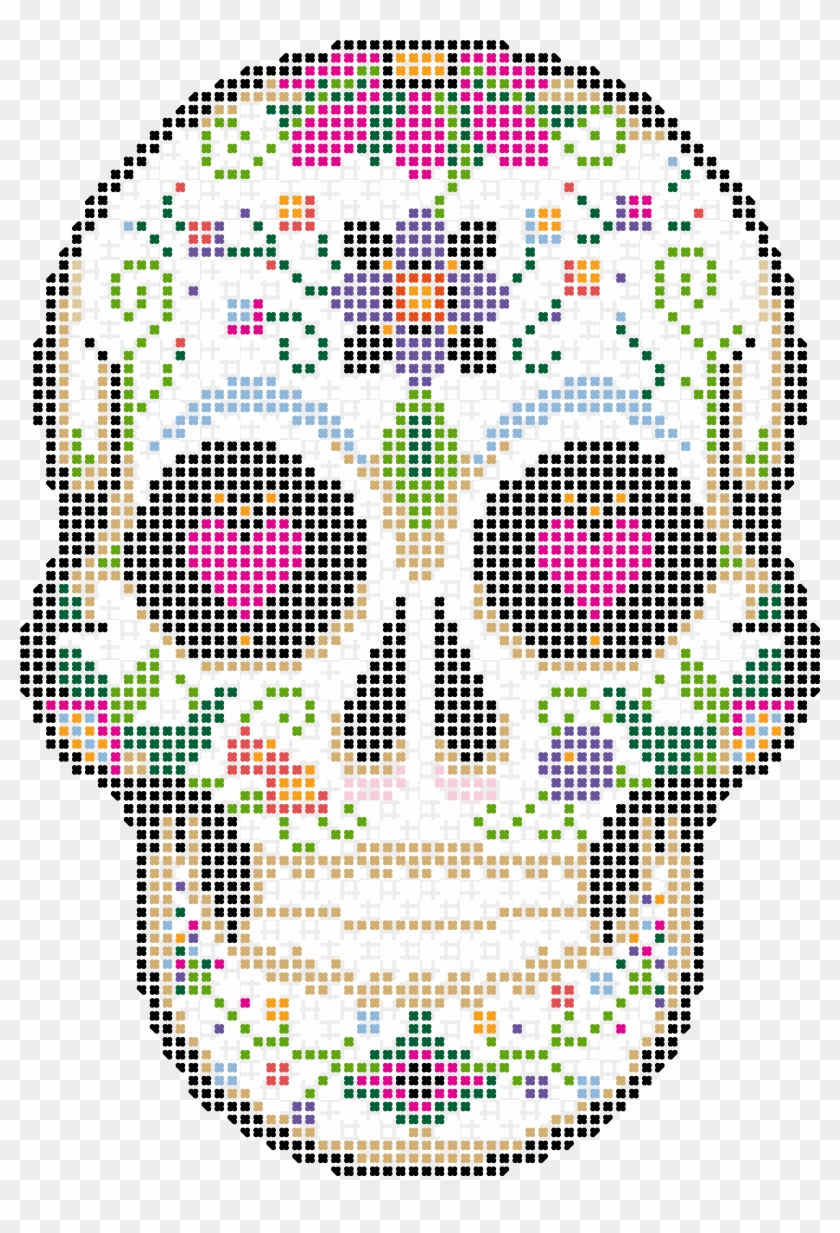 Color Coded, Pre Printed On A T Shirt - Sugar Skull Skull Pixel Art Clipart
