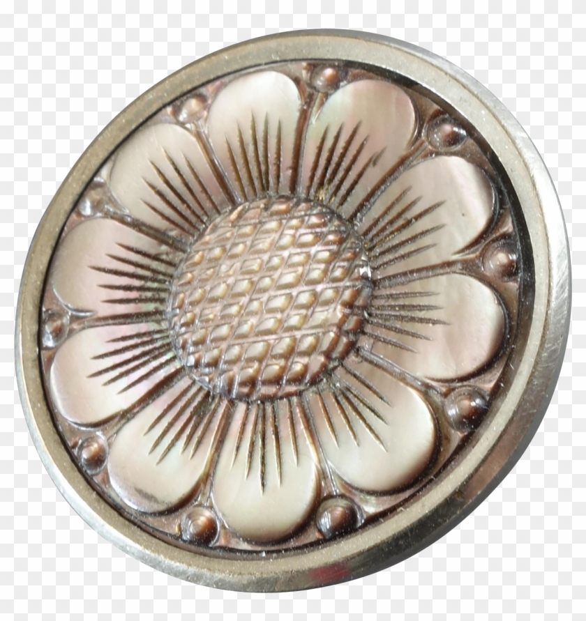 Antique Victorian Carved Mother Of Pearl Metal Button - Circle Clipart #4724823