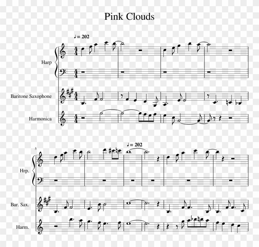 Pink Clouds Sheet Music For Harp, Baritone Saxophone, - Sheet Music Clipart