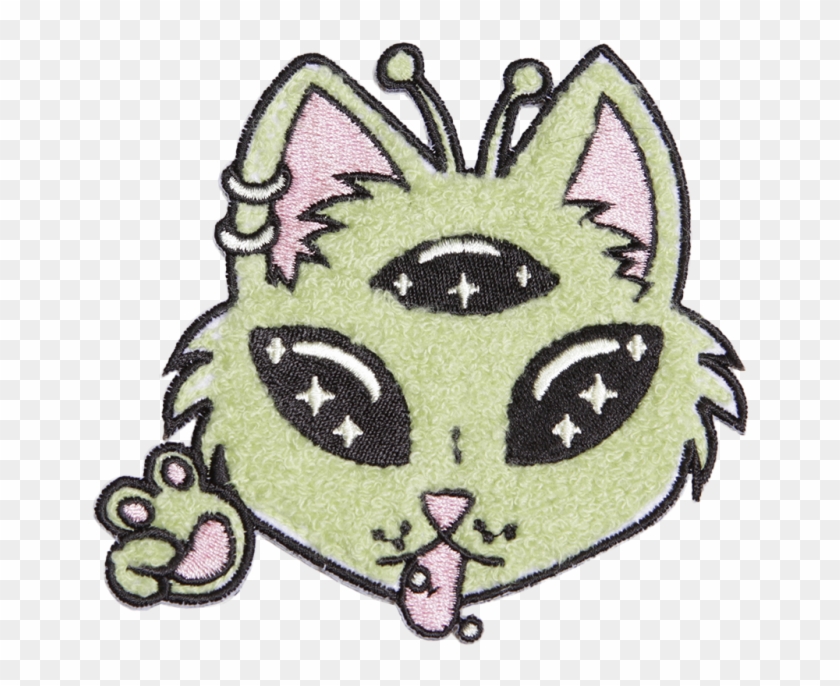 Green Alien Cat With Three Eyes Chenille Patch - Squitten Clipart #4728380