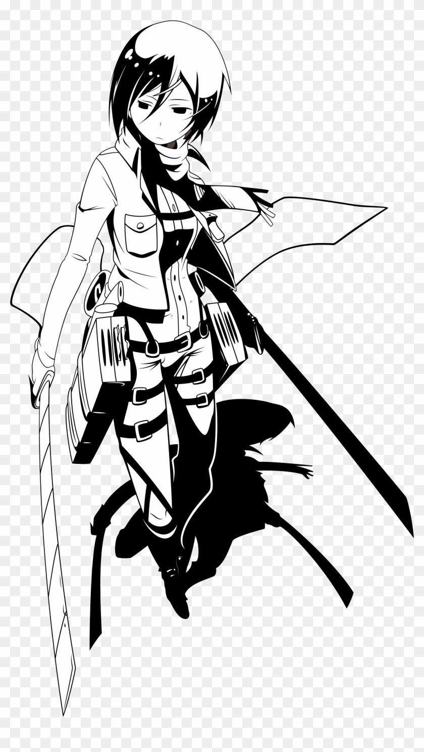Shingeki No Kyojin - Mikasa Ackerman Black And White Clipart #4728774