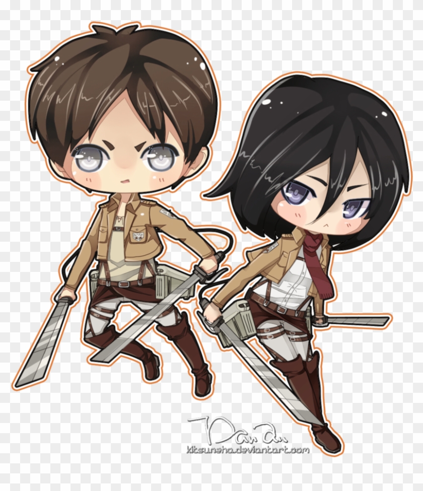 Attack On Titan Mikasa Y Eren Chibi Clipart
