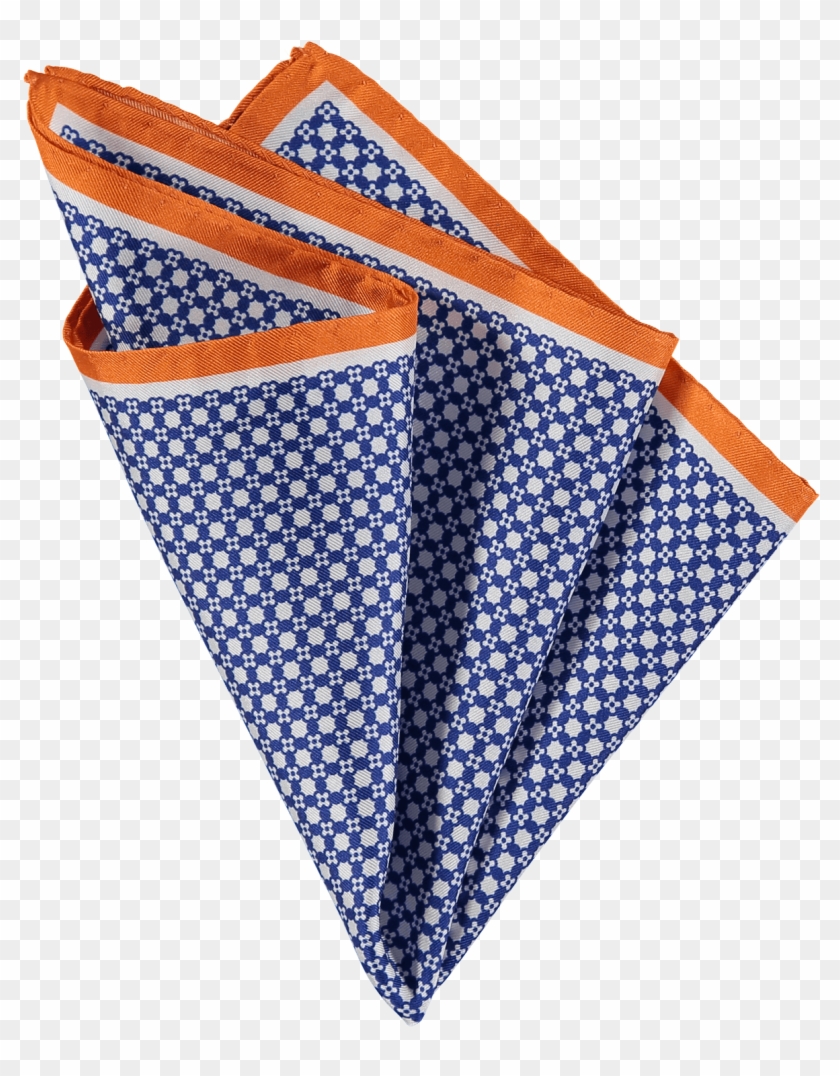 100% Silk Pocket Square In Navy White And Orange With - Handkerchief Clipart