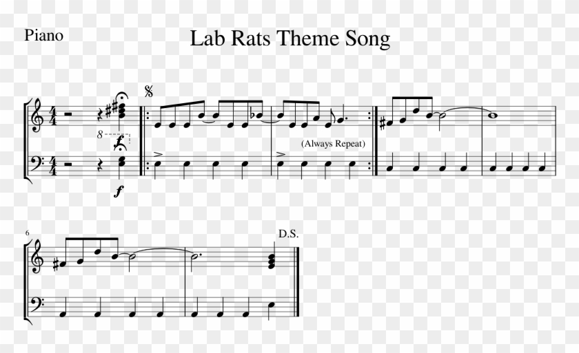 Lab Rats Theme Song Sheet For Piano In Or Midi - Syng Lovsang Hele Jorden Noder Clipart #4732127