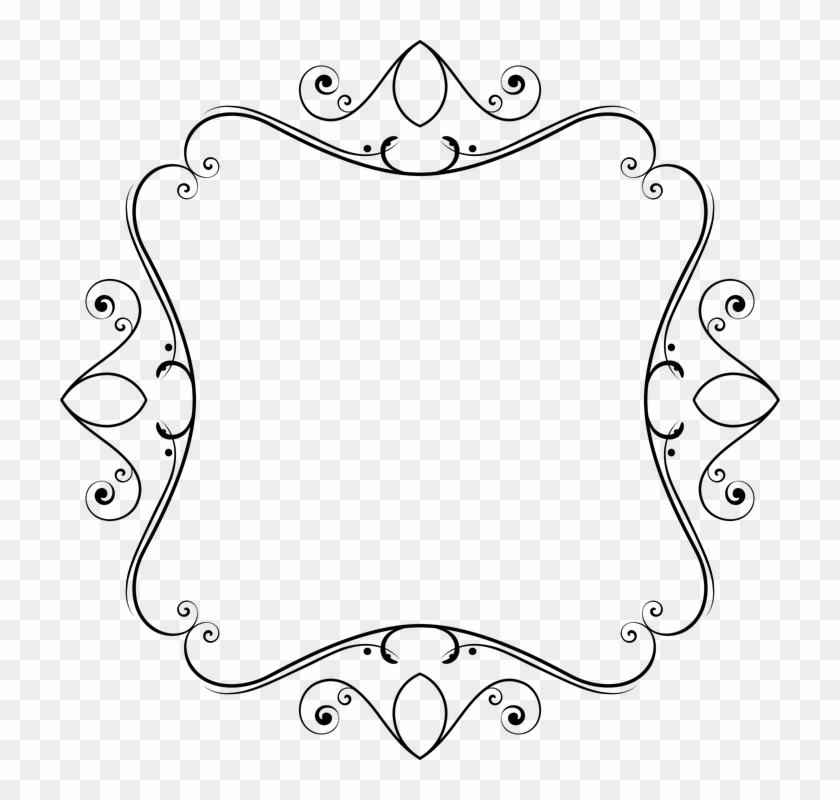 Flourish Decorative Ornamental Frame Line Art - Line Art Clipart #4734424