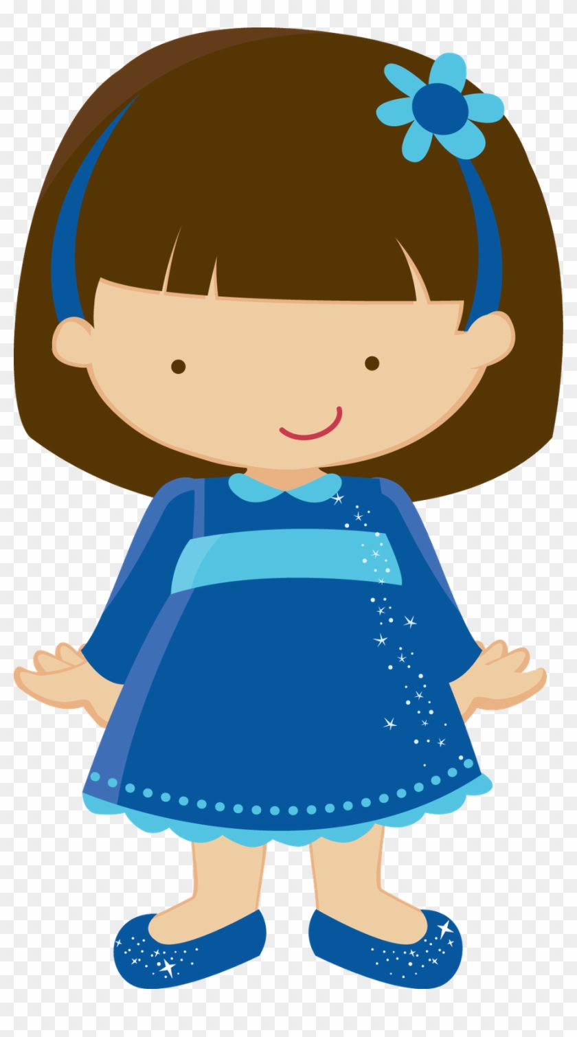 Postcard Clipart Preschool - Muñeca Vestida De Azul Animada - Png Download
