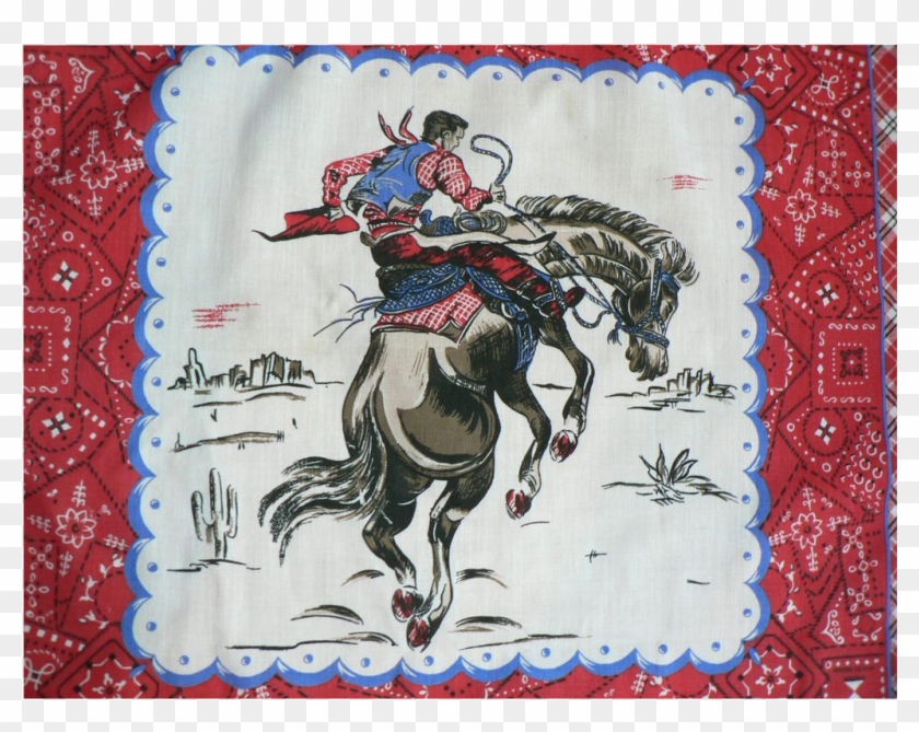 Vintage 1960s Western Cowboy & Bronco Horse Bandanna - Placemat Clipart #4739801