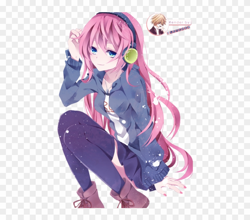 Image Anime Girl With Headphones Render Clipart 4740396 Pikpng