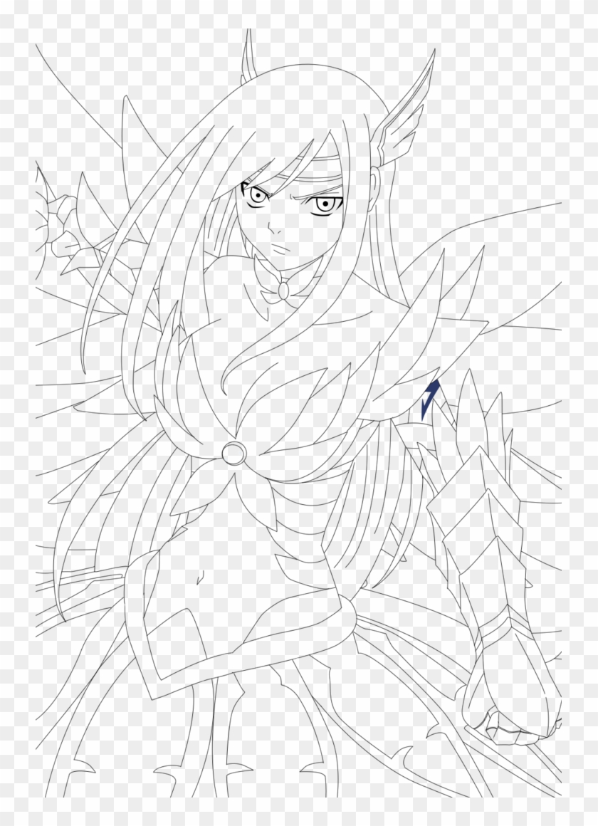Erza Scarlet Lineart By - Line Art Clipart