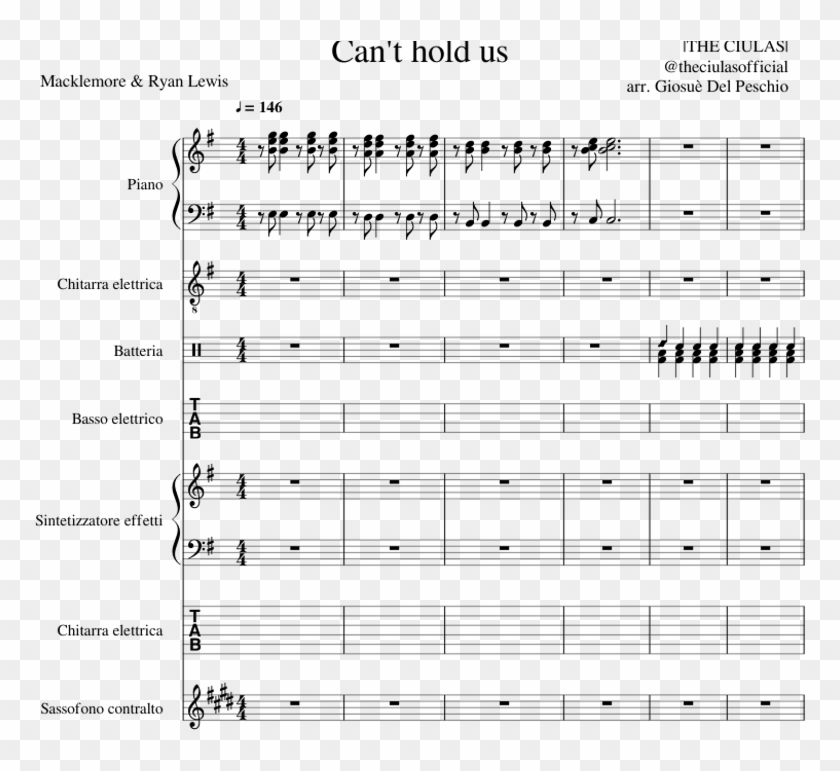 Download Can't Hold Us Sheet Music For Piano, Percussion, - Sheet Music Clipart #4743377