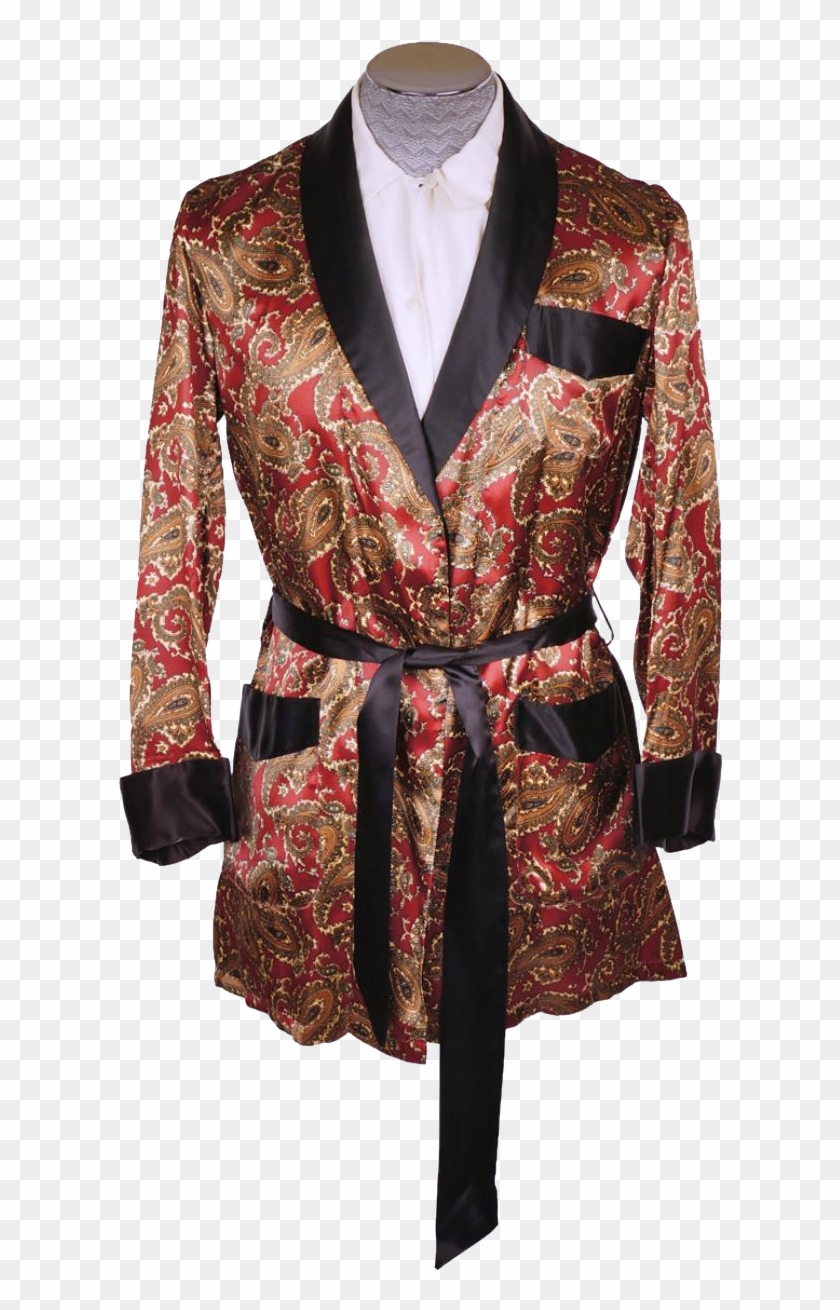 Vintage 1950s Mens Smoking Jacket Short Lounging Robe - Overcoat Clipart