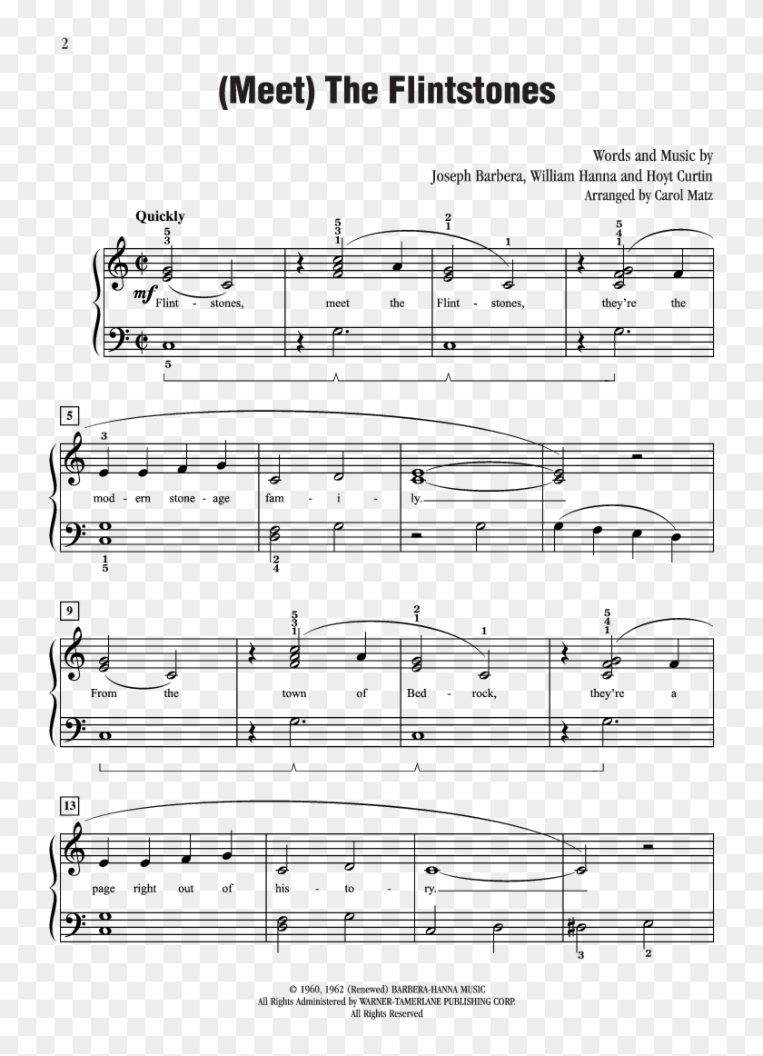 Meet The Flintstones Sheet Music Clipart 4745125 Pikpng