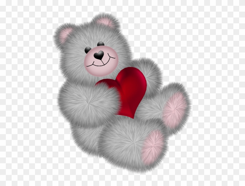 Valentines Day Teddy With Heart Grey Png Clipart Picture - Herz Teddy Png Transparent Png #4747005