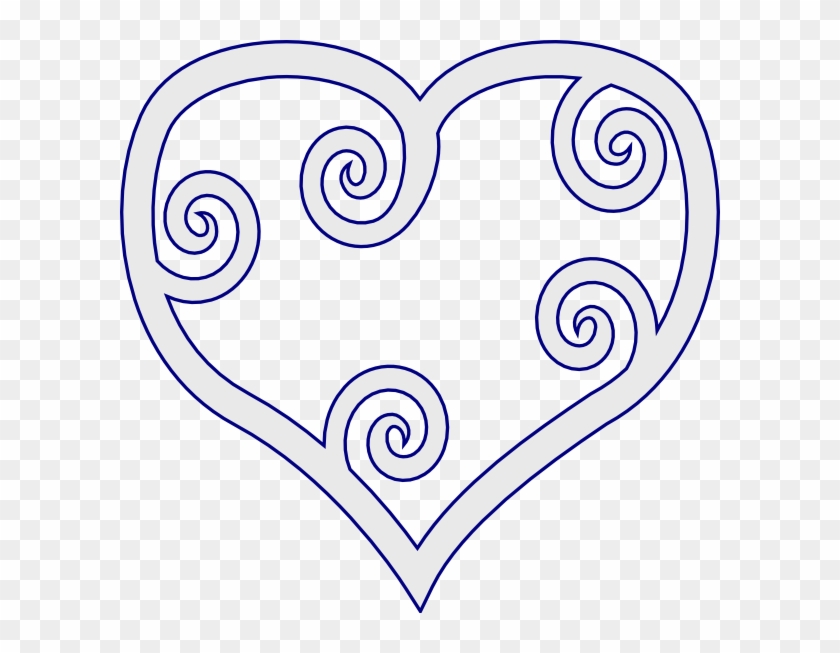 Heart Grey And Blue - Line Art Clipart