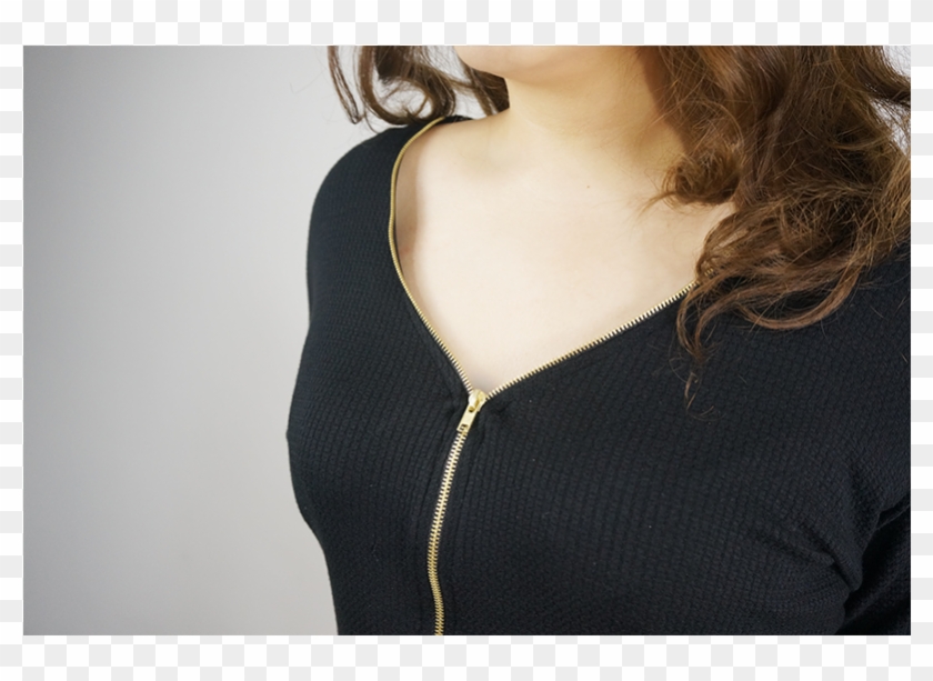 Gold Front Zipper Black Top - Blouse Clipart