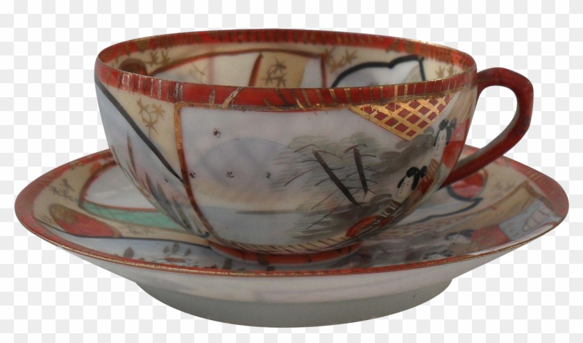 Early Japanese Eggshell Porcelain Geisha Sun Fan Teacup - Eggshell Tea Cup Clipart