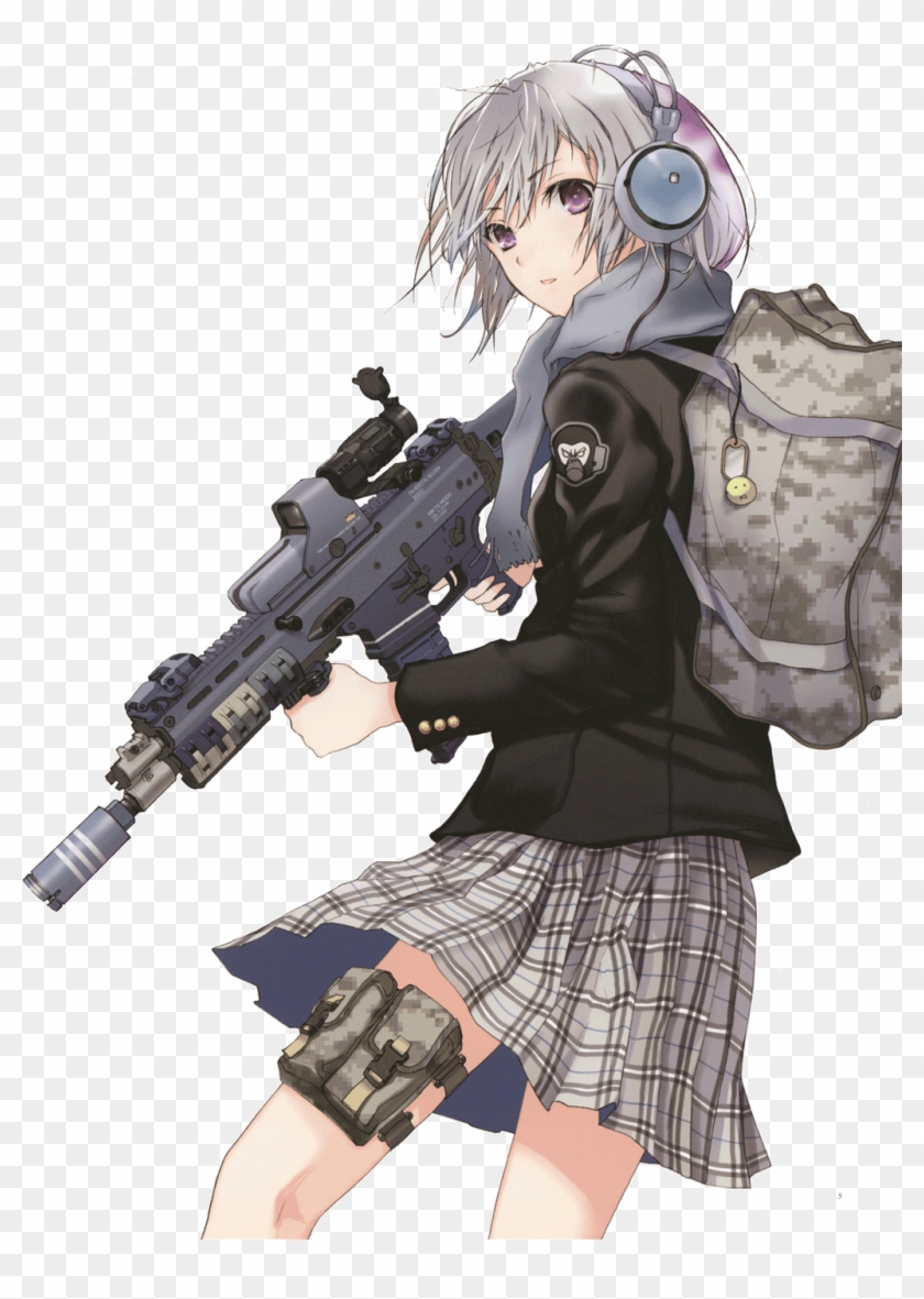 Anime Girl Fighter With Gun , Png Download - Anime Girl With Silver Short Hair Clipart #4755701