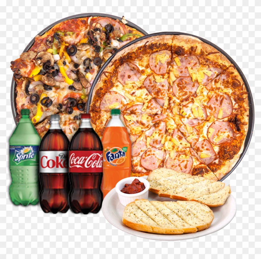 Two Pizza Soda Garlic Bread Deal - Coca Cola Clipart