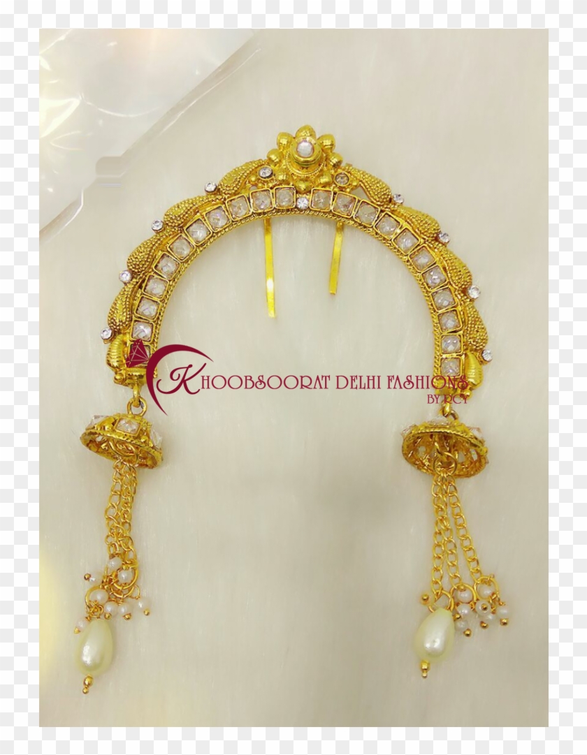 Kundan Stone Golden Hair Pin With Pearl Latkan - Chain Clipart #4762119