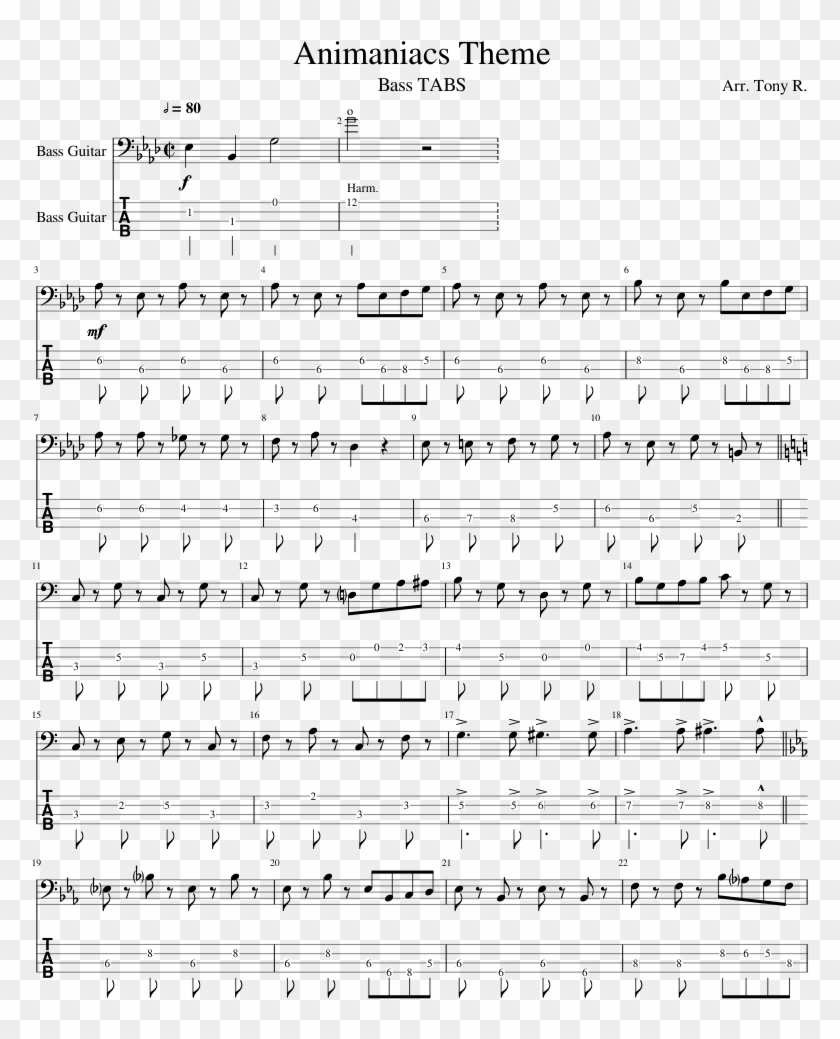 Animaniacs Theme - Bass Tabs - Sheet Music Clipart