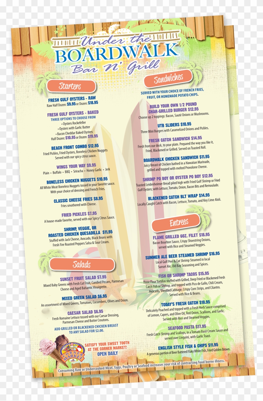 Under The Boardwalk Bar & Grill Menu Design Clipart