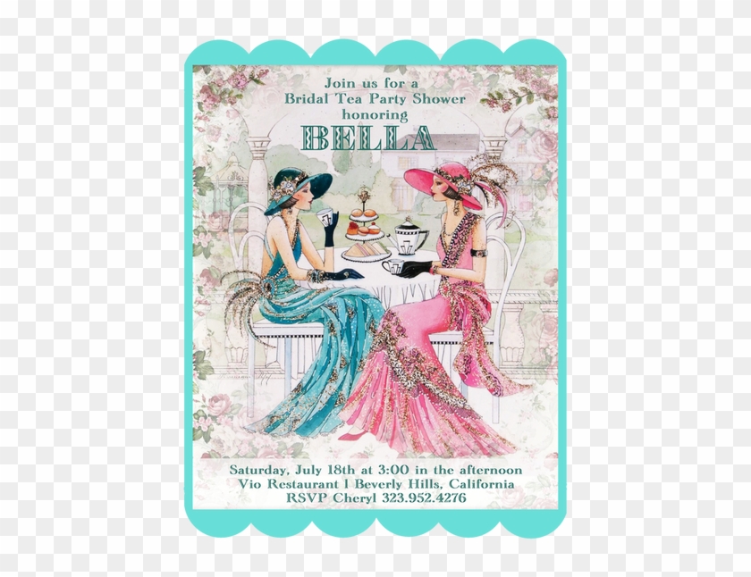 Gatsby Bridal Shower Tea Party Invitations - Art Deco Clipart