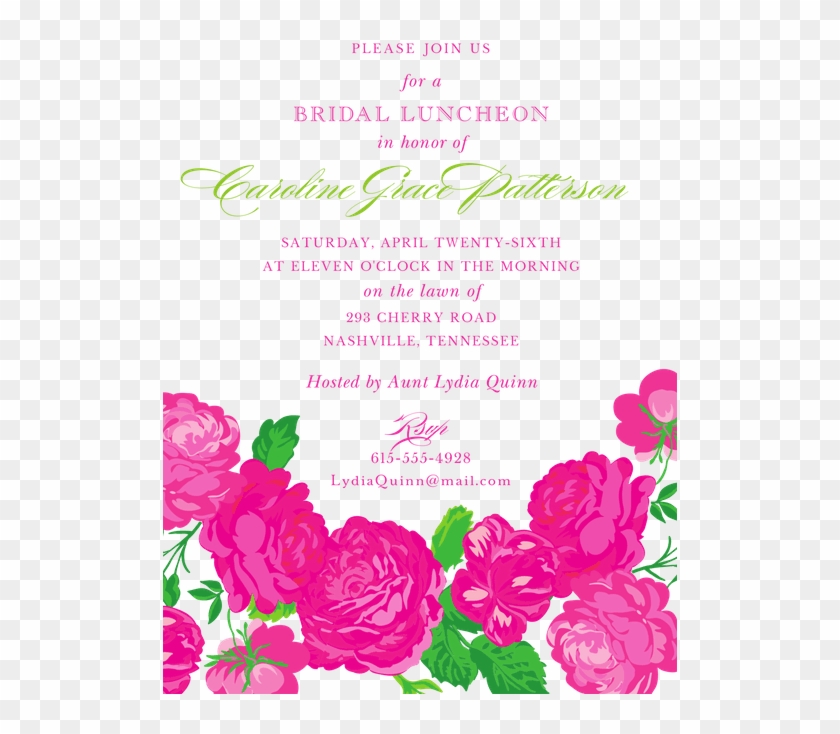 Pink Flowers Invitation Bridal Luncheon, Flower Invitation, - Garden Roses Clipart #4772514