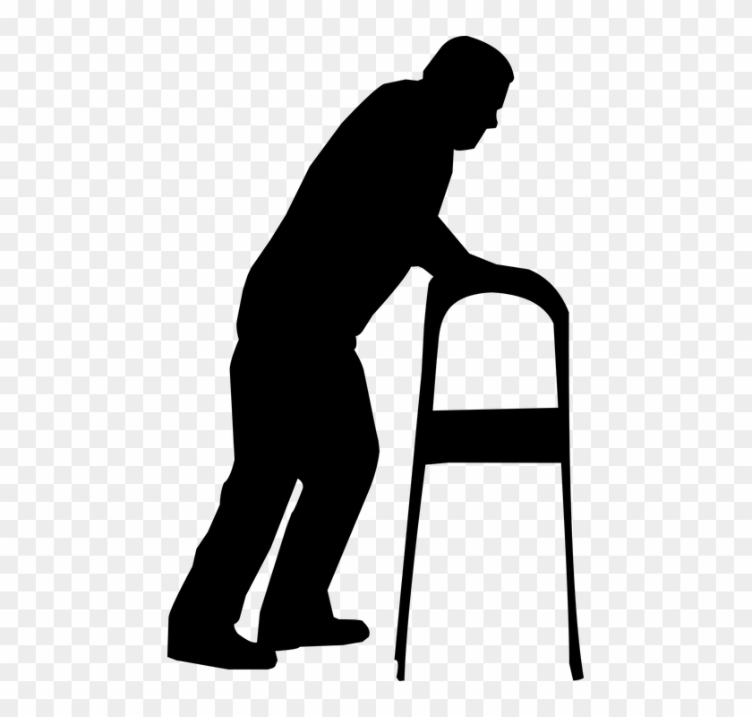 Silhouette Man Old Struggling Walker Object Walk - Old Man Silhouette Png Clipart